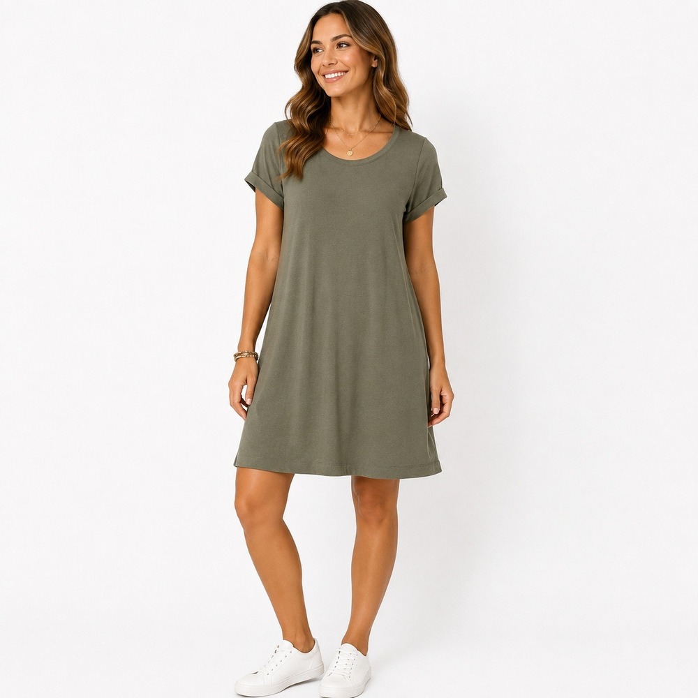 C&C California Olive Green Jersey T-Shirt Dress Short Sleeve Size L